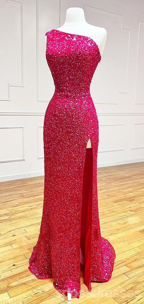 Sexy Red Mermaid One Shoulder Maxi Long Prom Dresses,Evening Dresses,13153