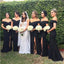 Black Mermaid Off Shoulder High Slit V-neck Long Bridesmaid Dresses,WG1194