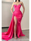 Sexy Hot Pink Sheath Sweetheart High Slit Cheap Long Prom Dresses,13035