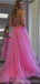 Pink A-line Spaghetti Straps Backless Cheap Long Prom Dresses,12893