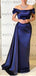 Navy Blue Mermaid Off Shoulder Cheap Long Bridesmaid Dresses,WG1421