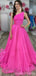 Pink A-line One Shoulder Cheap Long Prom Dresses, Evening Party Dresses,12891