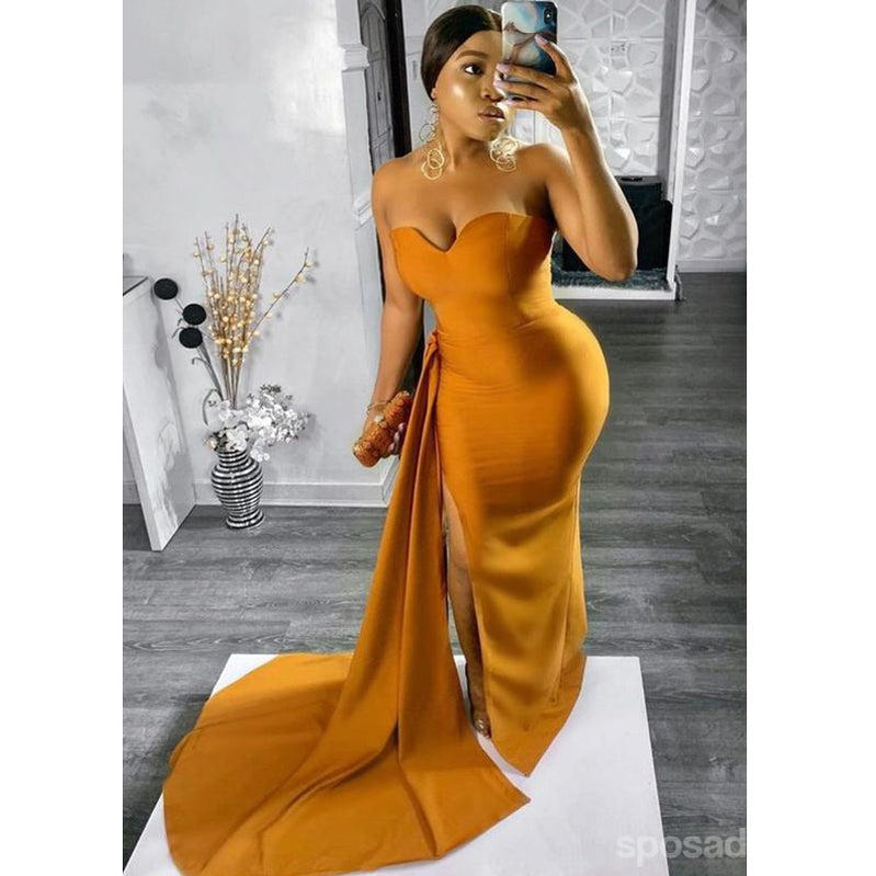 Yellow Mermaid Sweetheart  Side Slit Cheap Long Bridesmaid Dresses,WG1482