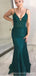 Teal Mermaid Spaghetti Straps V-neck Cheap Long Bridesmaid Dresses,WG1624