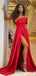 Red A-line One Shoulder High Slit Cheap Long Prom Dresses Online,12835