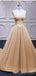 Sweetheart Neck Gold Pailletten A-Linie Günstige lange Abend Prom Kleider, Abend Party Prom Kleider, 12350