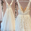 Off White A-line Straps V-neck Handmade Lace Wedding Dresses Online,WD789