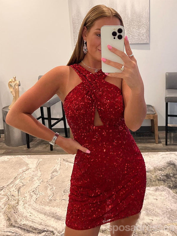 Newest Red Halter Short Homecoming Dresses,Cheap Short Prom Dresses,CM934