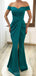 Teal Mermaid Off Shoulder Side Slit Cheap Long Bridesmaid Dresses,WG1467