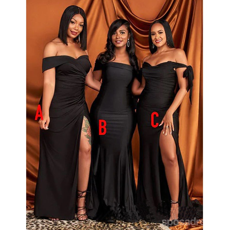 Mismatched Black Mermaid High Slit Cheap Long Bridesmaid Dresses Online,WG1314