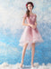 V Neck Dusty Pink Tulle Beaded Short Homecoming Dresses Online, Robes de bal courtes pas chères, CM845