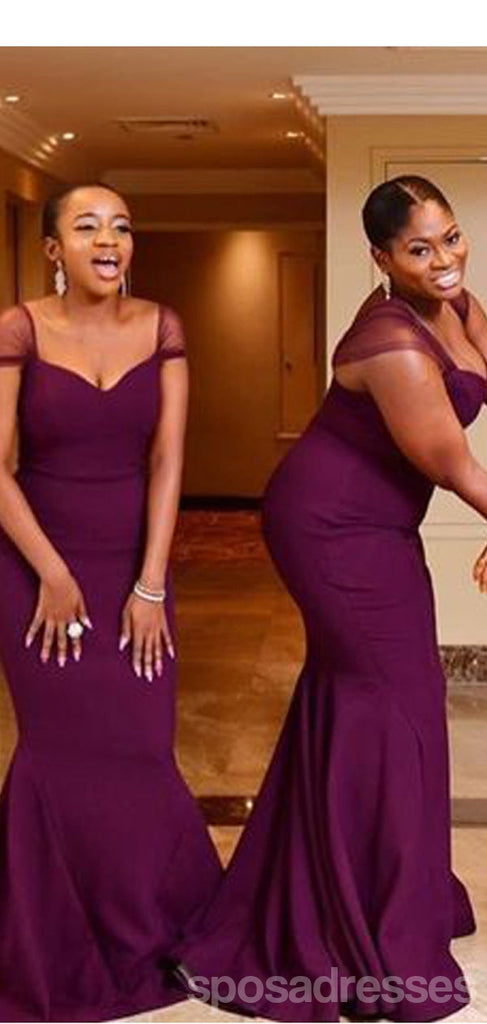 Purple Mermaid Cap Sleeves Cheap Long Bridesmaid Dresses Online,WG1344