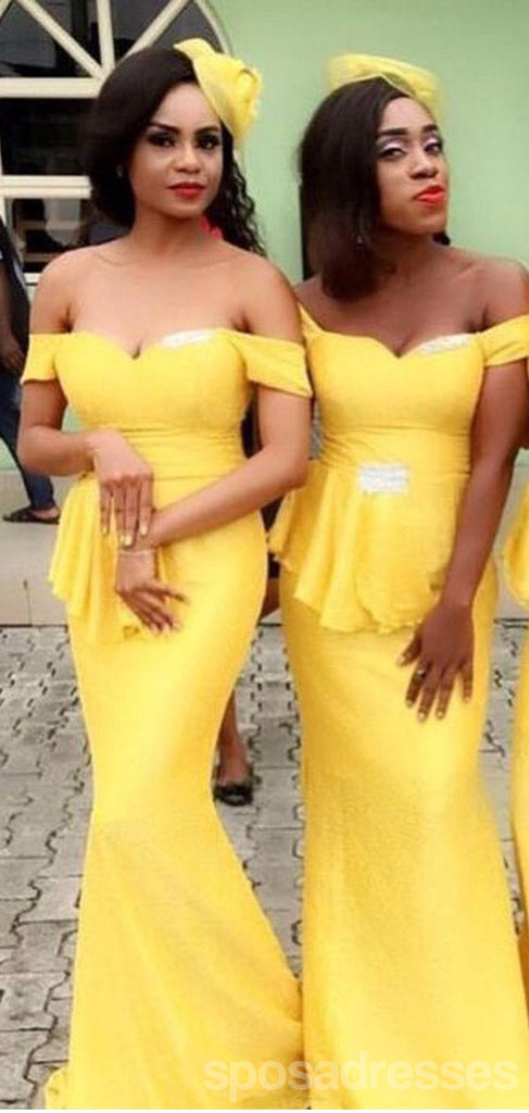 Yellow Mermaid Off Shoulder Cheap Long Bridesmaid Dresses Online,WG1413