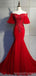 Red Mermaid Short Sleeves Cheap Long Prom Dresses,Evening Party Dresses,12941