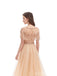 Elegant Champagne A-line Short Sleeves Long Prom Dresses Online,12773