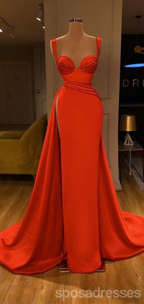 Sexy Red Mermaid Straps High Slit Cheap Long Prom Dresses Online,12899