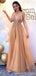 Sweetheart Neck Gold Pailletten A-Linie Günstige lange Abend Prom Kleider, Abend Party Prom Kleider, 12350