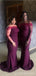 Purple Mermaid Off Shoulder Long Sleeves Cheap Bridesmaid Dresses,WG1459