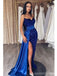 Sexy Blue Mermaid Sweetheart High Slit Cheap Long Prom Dresses,13014