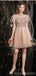 V Neck Dusty Pink Tulle Beaded Short Homecoming Dresses Online, Robes de bal courtes pas chères, CM845