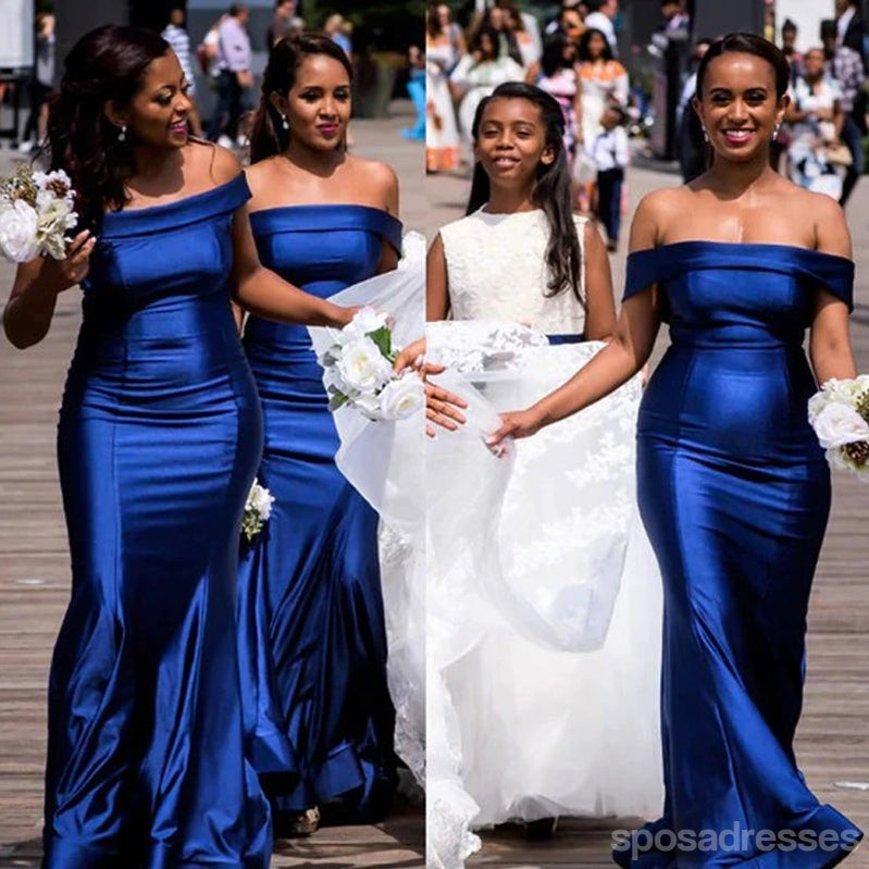 Royal Blue Mermaid Off Shoulder Cheap Long Bridesmaid Dresses,WG1380