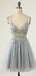 Grey Spaghetti Straps See Through Short Homecoming Dresses,Cheap Short Prom Dresses,CM879