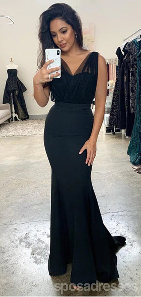 Simple Mermaid Black Cheap Long Bridesmaid Dresses Online,WG1354