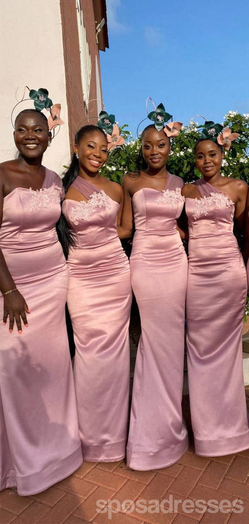 Pink Mermaid One Shoulder Cheap Long Bridesmaid Dresses Online,WG1432