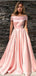 Pink A-line Off Shoulder Cheap Long Prom Dresses Online,Dance Dresses,12612