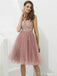 V Neck Dusty Pink Tulle Beaded Short Homecoming Dresses Online, Cheap Short Prom Dresses, CM845