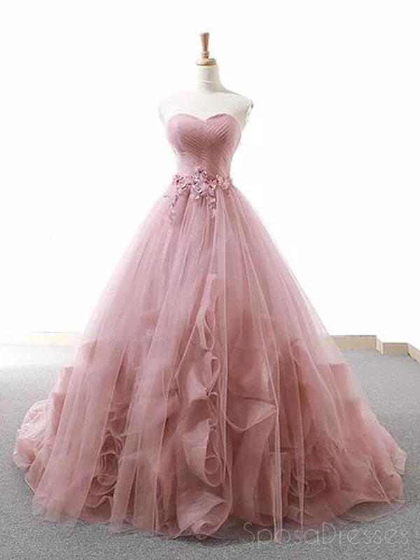 Sweetheart Dusty Pink Hand Made Flower Long Evening Prom Dresses, Cheap Custom Sweet 16 Dresses, 18513