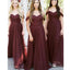 Off ώμος Dusty Red Long Bridesmaid φορέματα σε απευθείας σύνδεση, φθηνά bridesmaids φορέματα, WG744