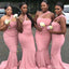 Simple Pink Mermaid One Shoulder Cheap Long Bridesmaid Dresses,WG1342