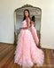 Cute Pink A-line V-neck Spaghetti Straps Maxi Long Party Prom Dresses,13277