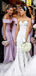 Pink Mermaid Off Shoulder V-neck High Slit Long Bridesmaid Dresses Gown Online,WG1095