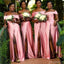 Sparkly Mermaid Pink Off the Shoulder High Slit Long Bridesmaid Gown Dresses Online,WG989