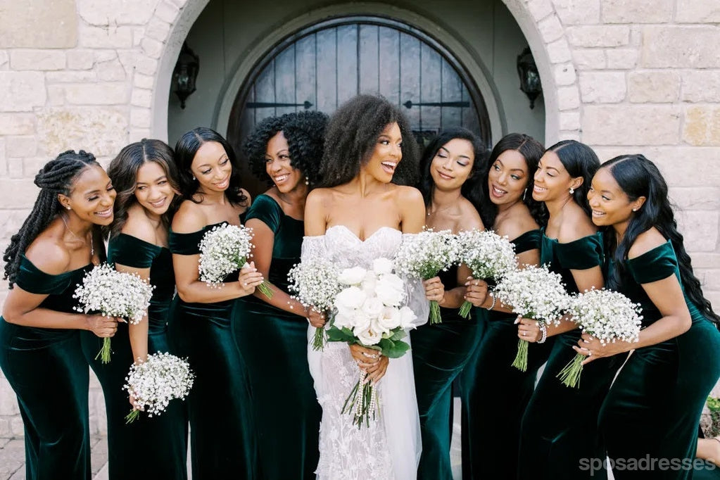 Emerald Green Mermaid Off Shoulder Cheap Long Bridesmaid Dresses,WG1585