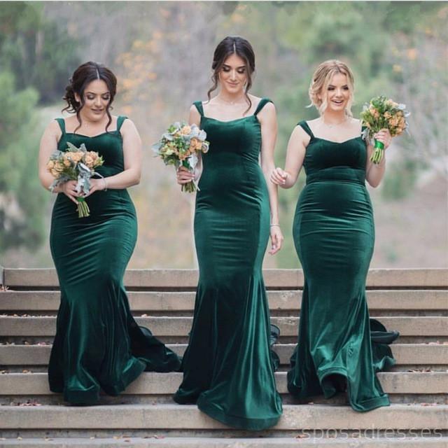 Cap Sleeves Emerald Πράσινο μήκος δαπέδου Γοργόνα Long Bridesmaid Dresses Online, WG549