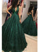 Emerald Green V Neck Sparkly Ball Gown Cheap Evening Prom Dresses, Evening Party Prom Dresses, 12156