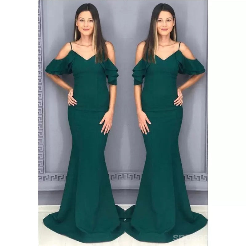 Green Mermaid Spaghetti Straps Cold Shoulder Cheap Long Bridesmaid Dresses,WG1304