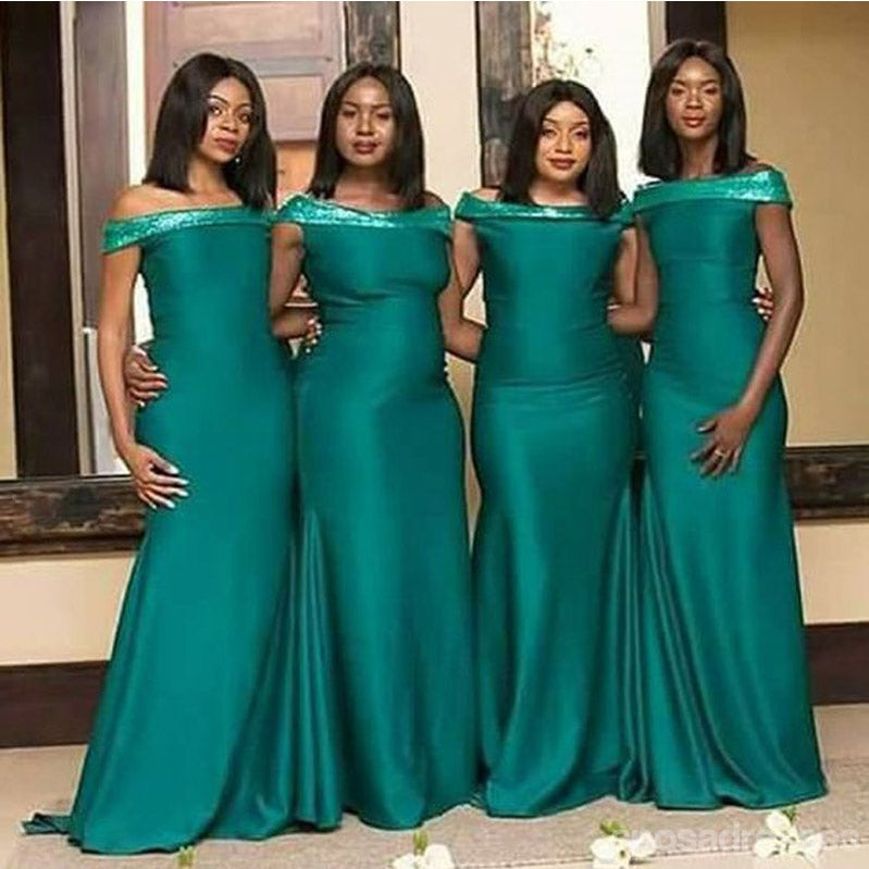 Emerald Green Mermaid Off Shoulder Cheap Long Bridesmaid Dresses,WG1412