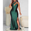 Emerald Green Mermaid One Shoulder High Slit Cheap Long Bridesmaid Dresses,WG1338