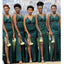 Emerald Green Mermaid V-neck High Slit Cheap Long Bridesmaid Dresses,WG1433