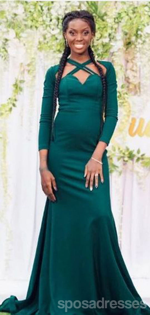 Emerald Green Mermaid Long Sleeves Cheap Bridesmaid Dresses,WG1396