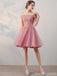 V Neck Dusty Pink Tulle Beaded Short Homecoming Dresses Online, Robes de bal courtes pas chères, CM845