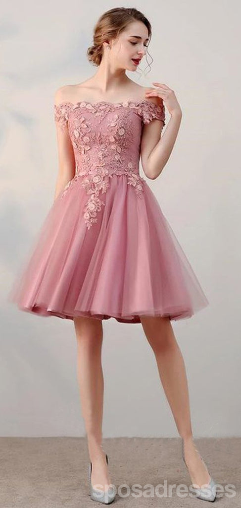 Floral Pink Off Shoulder Short Homecoming Dresses Online, Cheap Short Prom Dresses, CM851