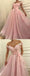 Cute Floral Pink A-line Off Shoulder Cheap Long Prom Dresses Online,12683