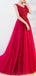 Bright Red A-line V-neck Lace Cheap Long Evening Prom Dresses, Evening Party Prom Dresses, 18647