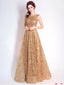 Gold Sequin Lace See Through Cheap Long Evening Prom Dresses, Cheap Custom Sweet 16 Dresses, 18528