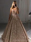 V Neck Sparkly Sequin A-line Long Evening Prom Dresses With Pockets, Cheap Custom Party Prom Dresses, 18606